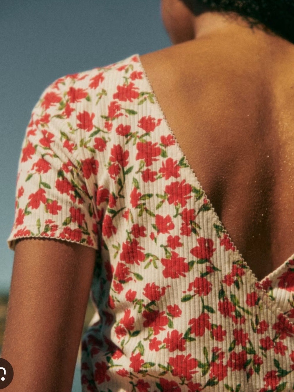 Sezane Red Floral Ribbed top